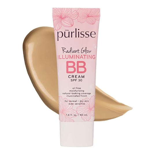 pūrlisse Radiant Glow Illuminating BB Cream SPF 30: Cruelty-Free & Clean, Paraben & Sulfate-Free, Light Coverage, Brightens with Hawthorn Berry | Medium 1.4oz