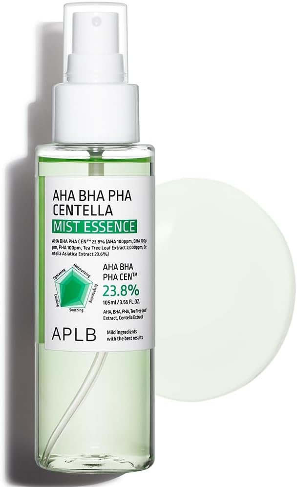 APLB AHA BHA PHA Centella Mist Essence | AHA BHA PHA CEN™ 23.8% 3.55 FL.OZ/Korean Skincare, Exfoliant, Replenishing Moisture, Revitalize for Gentle and Improve Skin Texture