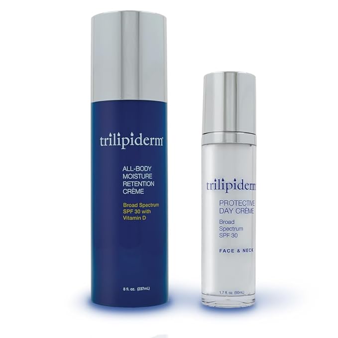 Trilipiderm Beach Lover Bundle- All-Body Moisture Retention Crème Sunscreen (8oz) & Protective Day Crème Broad Spectrum SPF 30 (1.7oz), Sunscreen Lotion UVA/UVB Set for Face, Body, Travel Size