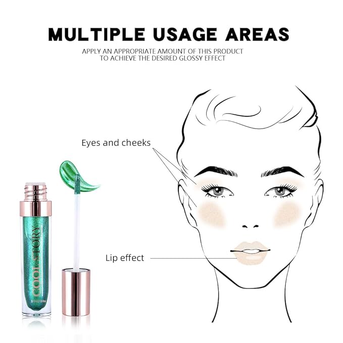 GECOMO Colorful Explosive Pearlescent Lip Gloss 3D Multifunctional Fine Glitter Chameleon Lip Gloss Polarized Diamond Makeup,Magic Big Brush Color Changing Lip Oil(106# COLORFUL GREEN FLASH)