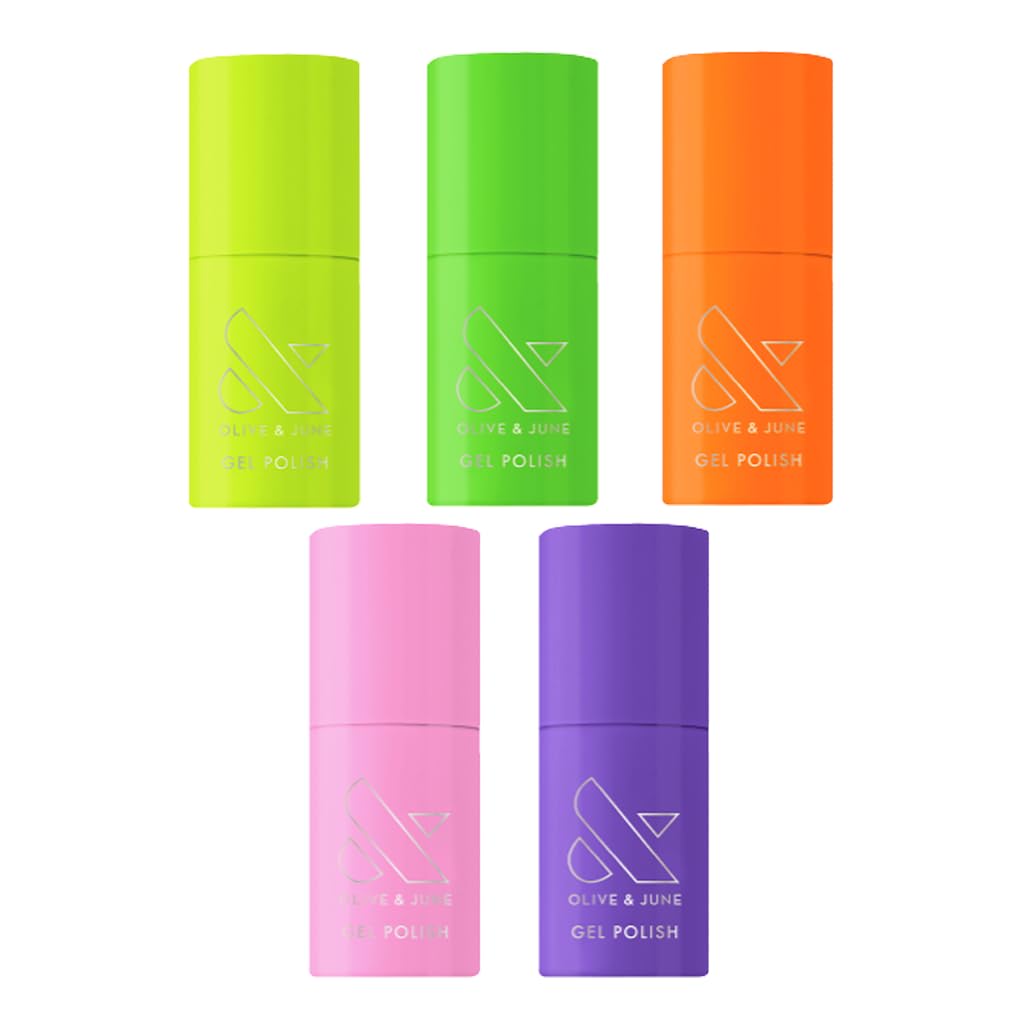 Olive & June Gel Summer Brights Nail Polish Set | UV LED Nail Lamp Needed | 5 Neon Shades: Time to Re-Apply, Cancel My Return Flight, OOO 4Eva, Permanent Vacation, Wish You Were Here