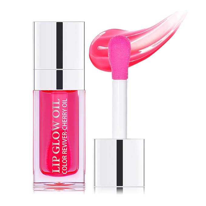 Hydrating Lip Glow Oil Moisturizing Plumping Lip Tint Lip Gloss Transparent Lip Balm Long Lasting Nourishing Repairing Lightening Lip Lines (015# CHERRY)