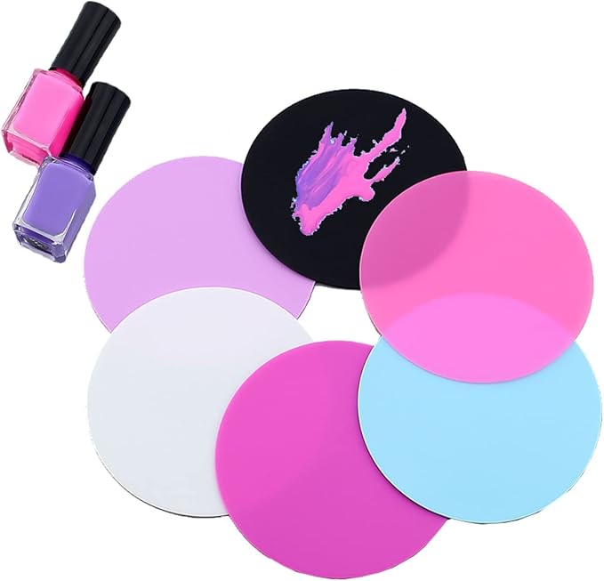 8 Sheets Silicone Round Shape Nail Art Painting Gel Palette Nail Polish Mixing Plate Foundation Lipstick Palette Cosmetic Palette Paint Drawing Color Dish Manicure Nail DIY Tool