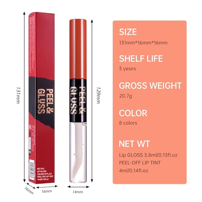 2Pcs Peel Off Lip Gloss Tattoo and Lip Oil 2-in-1, Lip Stain Peel Off Masque - Peel Off Lip Tint ,Long Lasting Waterproof Transfer-proof Lip Mask Lip Gloss Peel Off Lip Liner,Stay Lip Makeup 05#+08#