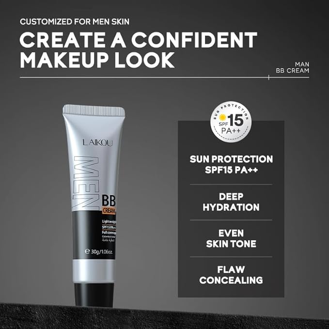 AKARY Hydrating Men BB Cream SPF 15 PA++, Full-Coverage Foundation&Concealer, Mens Face Moisturizer Cream Evens Skin Tone, Oil Control and Cover Flaws, Natural Finish for All Skin Types, Chocolate 420