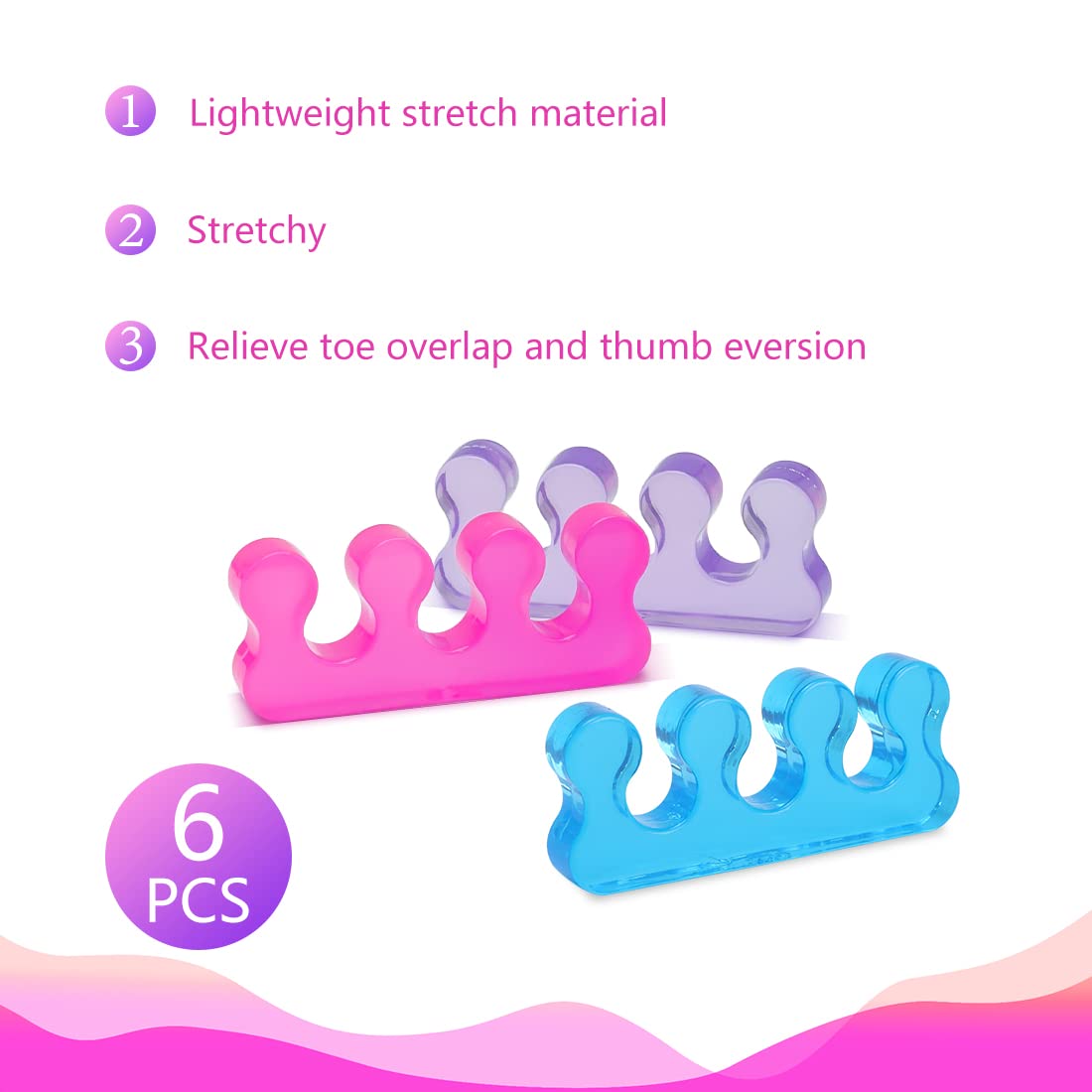SUNFATT Toe Separators for Pedicure,Toe Separators for Nail Polish,Pedicure Toe Spacers,Toe Spacers use for separation of toenails or nails,Soft Gel Toenail Spacers Pedicure Kit.(6pcs)