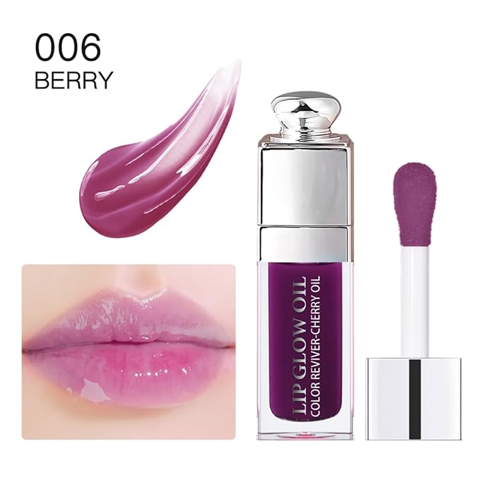 Hydrating Lip Glow Oil, Moisturizing Plumper Lip Gloss, Transparent Plumping Balm, Tinted Balm Care 0.2 OZ - 006 BERRY