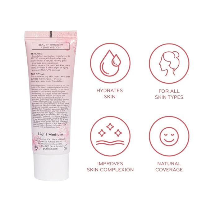 pūrlisse Radiant Glow Illuminating BB Cream with SPF 30 - Glow BB Cream Enriched with Goji & Hawthorn Berry for Dewy Skin - Helps to Improve Skin Texture & Radiance - Tan Deep (1.4 oz)