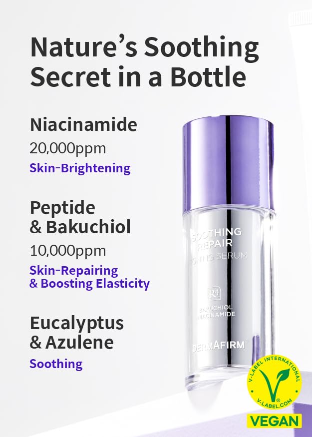 [Refill] DERMAFIRM Soothing Repair Toning Serum R4 - Korean Bakuchiol Retinol Niacinamide & Peptide Face Serum for Wrinkles - Calming, Moisturizing & Correcting- Paraben-Free, Cruelty-Free, 1.01 fl oz