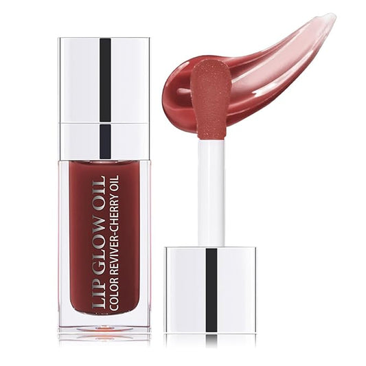 Hydrating Lip Glow Oil Moisturizing Plumping Lip Tint Lip Gloss Transparent Lip Balm Long Lasting Nourishing Repairing Lightening Lip Lines (020# MAHOGANY)