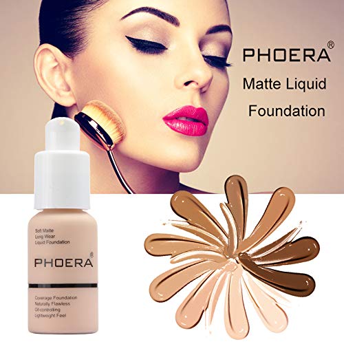 2 Pack PHOERA Foundation 102# Nude and 103# Warm Peach, Flawless Soft Matte Liquid Foundation,24 HR Full Coverage Mattle Oil-Control Foundation Makeup.