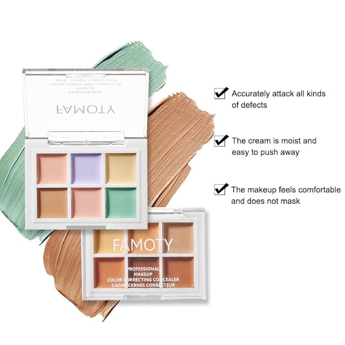6 Colors Correcting Concealer Palette, with 11 Pcs Complete Function Makeup Brush Set, Contouring Foundation/Concealer Palette for Conceals Dark Circles, Redness, Acne, Blemish