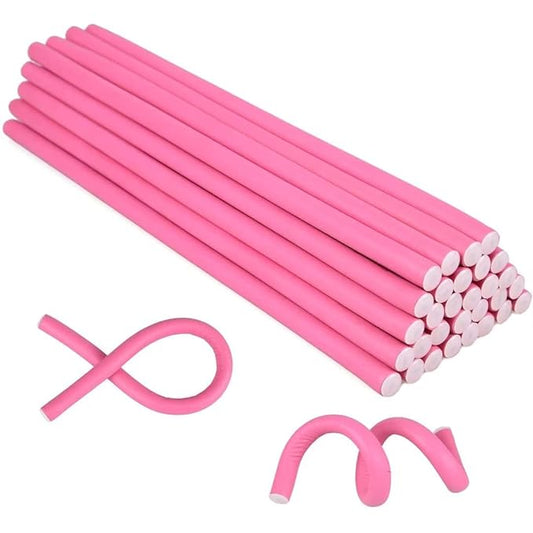 30PCS 9.45" Heatless Flexible Curling Rod, Skinny Small Flexi Rod Soft Twist Foam Hair Rollers for Tight Curl Women Girl Home Use Long and Short Hair (0.31 x 9.45 Inch, Pink#)