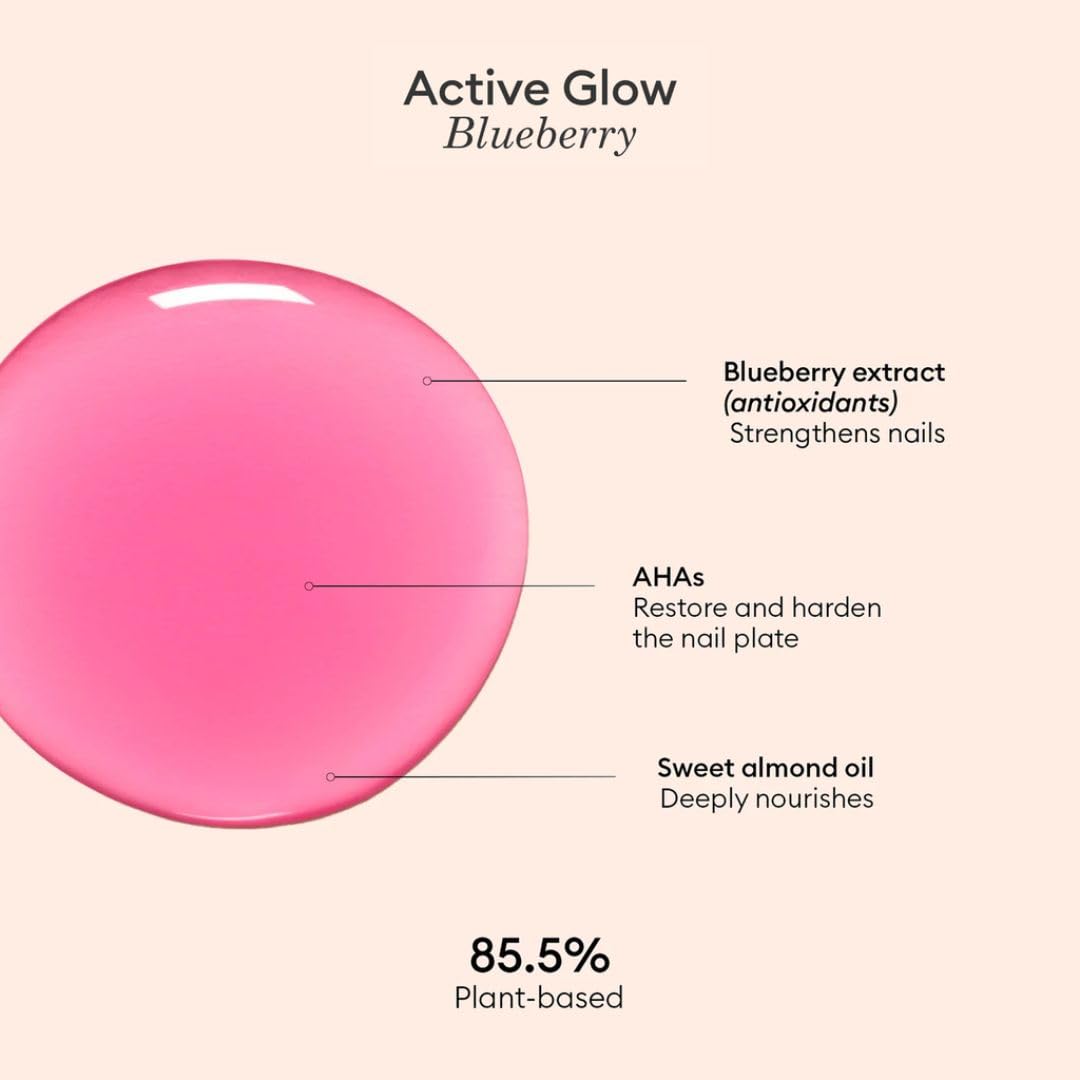 Manucurist Active Glow Blueberry All-in-One Perfecter Nail Polish & Care - No Lamp - Vegan & Made in France Ultra-Glowy Rose Mirror-Like Shine - Nail Concealer & Care - Plant-Based Ingredients