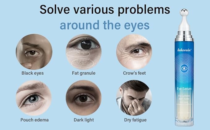 5% Caffeine Eye Serum, Under Eye Roller Cream for Dark Circles and Puffiness with 360°Massage Ball Reduce Wrinkles and Fine Lines，Bags Under Eyes，15ML