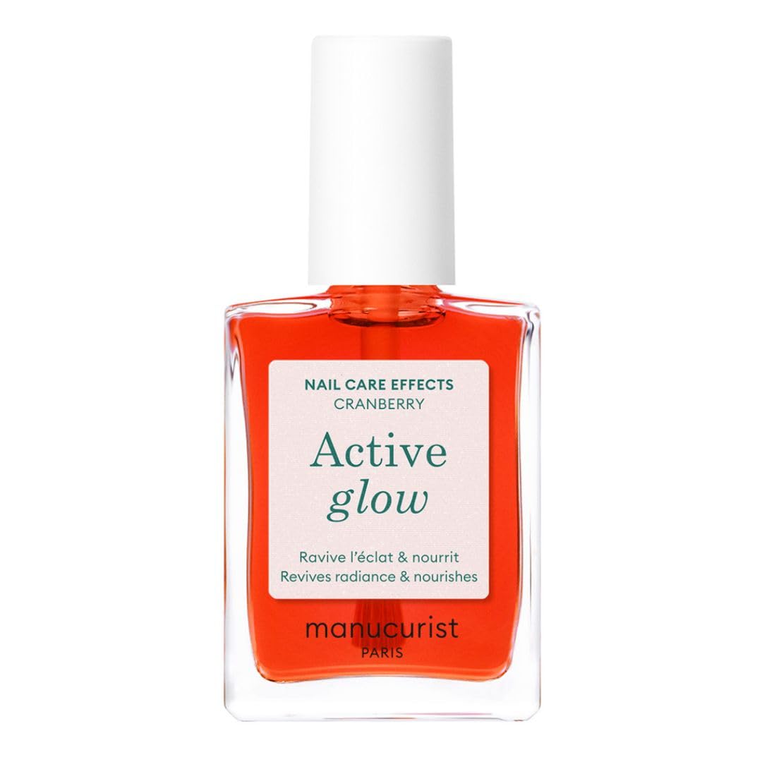 Manucurist Active Glow Cranberry All-in-One Perfecter Nail Polish & Care - No Lamp - Vegan & Made in France Ultra-Glowy Coral Mirror-Like Shine - Nail Concealer & Care - Plant-Based Ingredients