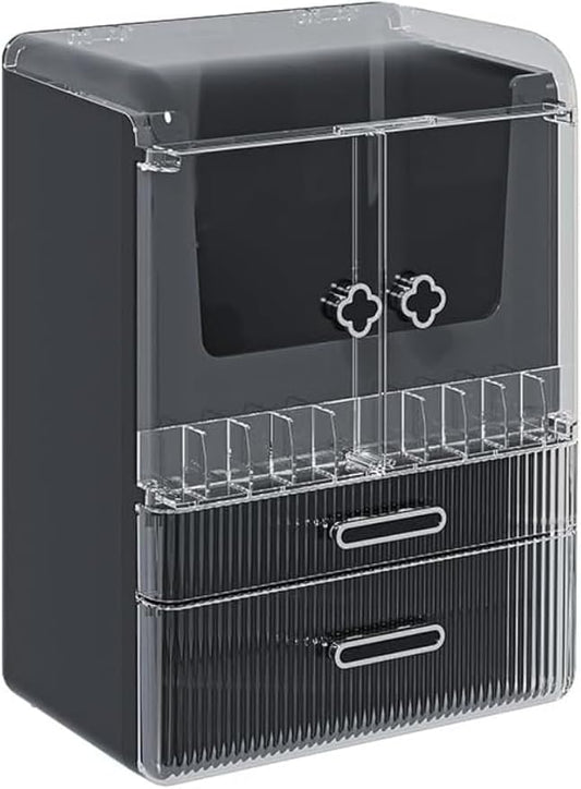 Acrylic Makeup Organizer with Drawers – 38.5CM Large Capacity Cosmetic Storage Box, Dustproof & Waterproof Vanity Organizer for Skincare, Jewelry, Lipsticks & Beauty Products (Black)