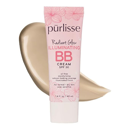 pūrlisse Radiant Glow Illuminating BB Cream with SPF 30 - Glow BB Cream Enriched with Goji & Hawthorn Berry for Dewy Skin - Helps to Improve Skin Texture & Radiance - Light (1.4 oz)