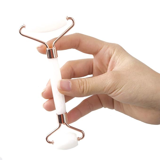 Jade Roller and Gua Sha Set - Facial Body Eyes Neck Massager Tool for Beautiful Skin Detox - Reduce Wrinkles Aging -（White Jade）