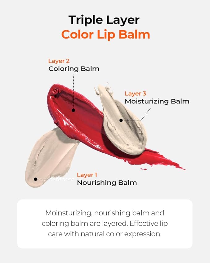 GRAFEN Triple Color Lip Balm Coral Red 0.13 oz | Tinted Lip Balm for Men | Korean Lip Butter Triple Layers of Lip Care & Coloring | Metal Container & Magnetic Cover.