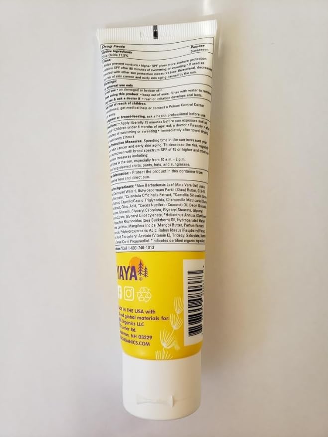 YAYA ORGANICS Baby + Kids Mineral Sunscreen Lotion, SPF 50, Reef-Friendly, Non-Nano Zinc Oxide, Water-Resistant, Hypoallergenic, Pure + Gentle for delicate skin, 3 oz