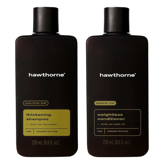 Hawthorne Men's Thickening Shampoo and Conditioner Hair Set. Includes Thickening Shampoo and Weightless Conditioner. Sulfate Free, Paraben Free. 8 Fl Oz Each.