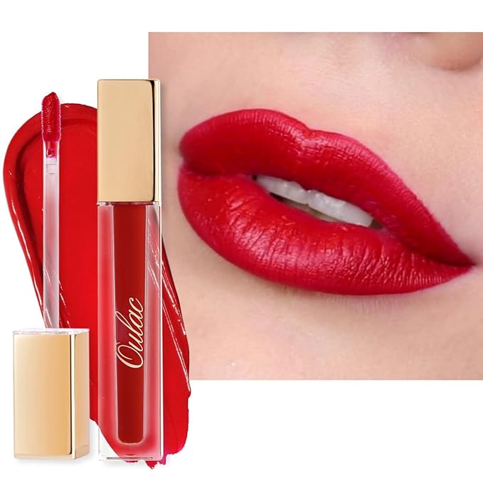 Oulac Red Matte Lipstick for Women, Classic Red Lip Stain Long Lasting Waterproof, No Transfer, Creamy High Pigmented Formula with Rose Oil, Vegan & Cruelty-Free, M02
