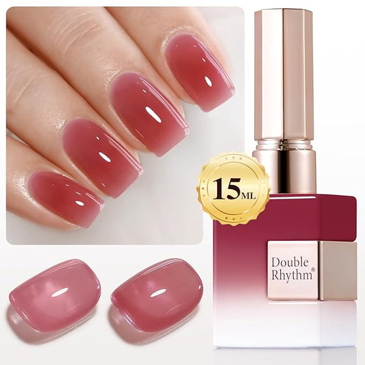 Double Rhythm 0.50 OZ Translucent Gel Polish Same Color Same Bottle Sheer Pastel Neutral Natural Milky 15 ML Jelly UV Nail Art DIY at Home (Deep Purple Pink-A1513)