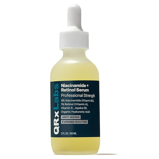 QRxLabs Niacinamide & Retinol Serum - 2 fl Oz - Niacinamide, Retinol & Arbutin - Anti-Aging Pore & Wrinkle Reducer - Fades Blemishes & Tightens Skin