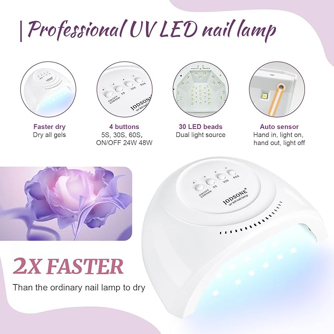 JODSONE Gel Nail Polish Kit 60 PCS with U V Light Soak off Base Top Coat 55 Shine Colors Gel Nail Kit Bright and Dark Brown Wine Red Series Manicure Set for Women and Girls