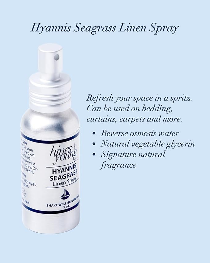 Hines+Young Travel Tins Gift Set - 4 oz Body Cream, 2 oz Linen Spray, Natural Lip Balm - Skin Care and Refreshing Home Fragrance, Ideal Self-Care Gift Set (Pack of 3, Hyannis Seagrass)