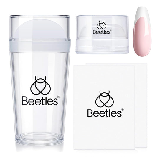 Beetles Nail Stamp, 4Pcs French Tip Tool Easy Manicure Nail Stamper Single Head Soft Silicone Long & Short French Tip Stamp Tool with 2Pcs Nail Scraper Decorations Gift for Women
