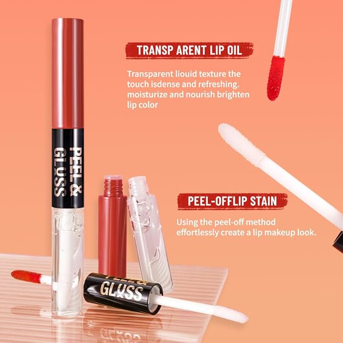 3Pcs Peel Off Lip Gloss Tattoo and Lip Oil, Lip Stain Peel Off Masque - Peel Off Lip Tint ,Long Lasting Waterproof Transfer-proof Lip Mask Lip Gloss Peel Off Lip Liner,Stay Lip Makeup 01#+02#+04#