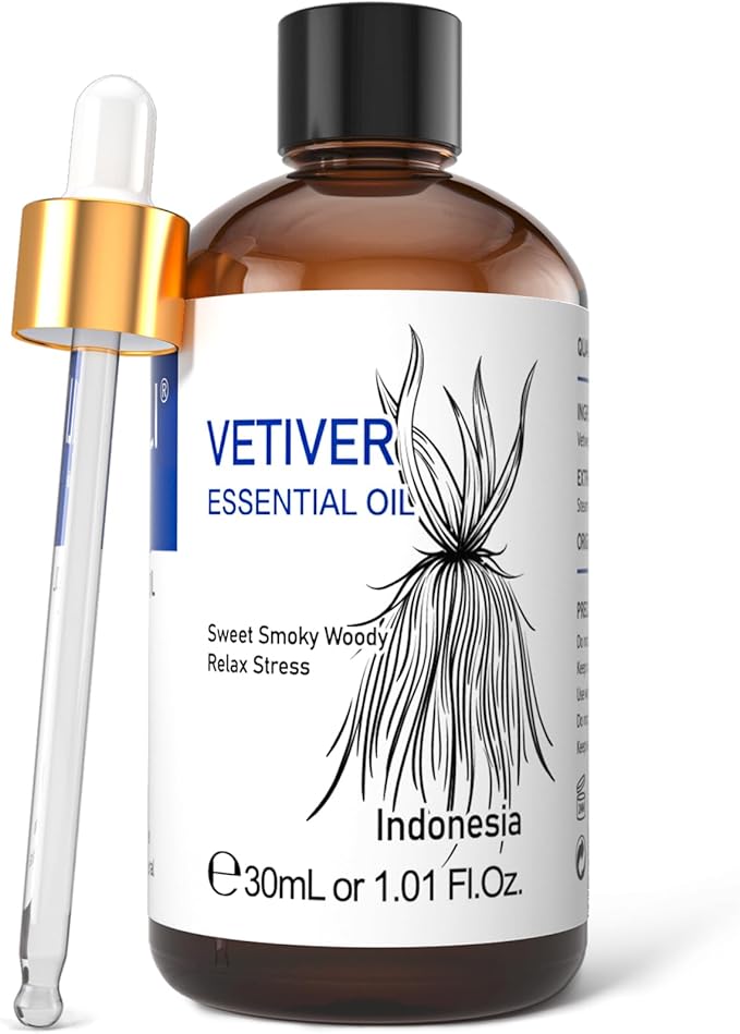 HIQILI 1 Fl Oz Vetiver Essential Oil, 100% Pure Natural for Skin, Candle Making - 30ml