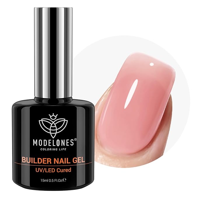 modelones Builder Nail Gel, 8-in-One Jelly Pink Builder, Peachy Pink Rubber Base Gel Polish, LED Lamp Cured Nude Color Base Hardener, Apex Building Strengthener Extension for Girls Home DIY Salon