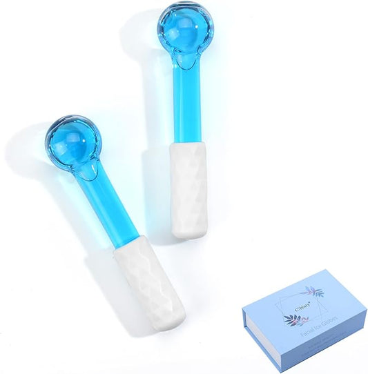 ICE GLOBES SMALL BALLS for Eyes, 2 PCS Blue Facial Globes for Massage Tool, Facial Roller Cold Skin Massagers, Tighten Skin, Reduce Puffiness and Dark Circles, Enhance Circulation