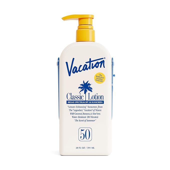 Vacation Classic Lotion SPF 50 Sun Jug, Broad Spectrum Bulk Sunscreen SPF 50, Water Resistant Sunblock, Suntan Lotion with Pump, Vegan, Family-Size, 20 Fl. Oz.