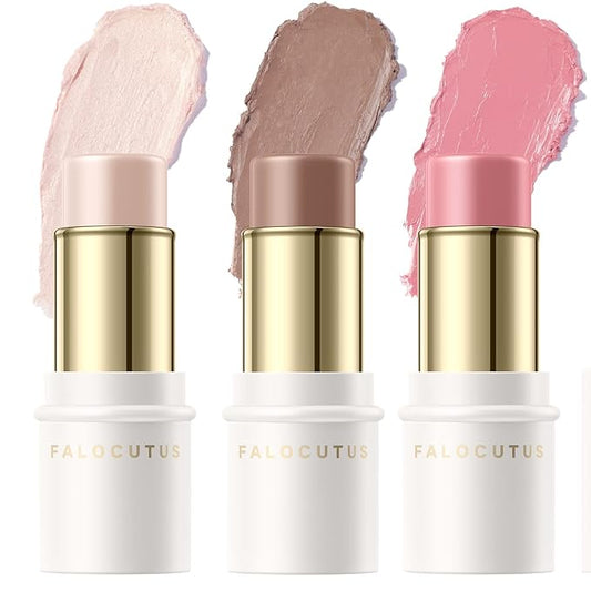 3 Pcs FAIR Contour Stick Set,Cream Blush & Highlighter Bronzer Pen,Long Lasting & Smooth Natural Face Contouring Illuminator,Professional Makeup Kit for All Skin