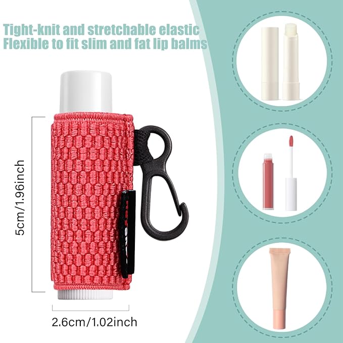 3PCS Lip Balm Holder Sleeves Keychain Chapstick Holder Lip Gloss Holder Keychain Chapstick Elastic Sleeves(Beige/Grey/Orange)