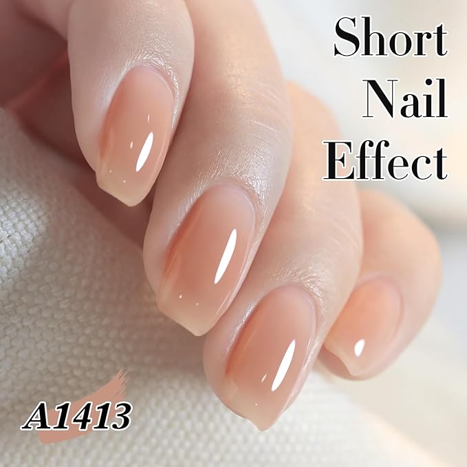 Double Rhythm Translucent Gel Polish Sheer Neutral Natural Light Milky Same Color Same Bottle 15ML Jelly Nail Polish Nail Art DIY at Home (Peach Cream-A1413)