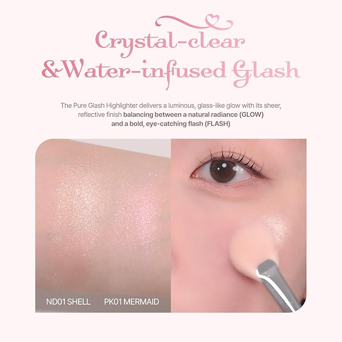 2aN Pure Glash Highlighter WH01 Frosty – Glass-Like Sheen Powder Highlighter for a Natural, Radiant Glow | Buildable, Long-Lasting, Lightweight Formula