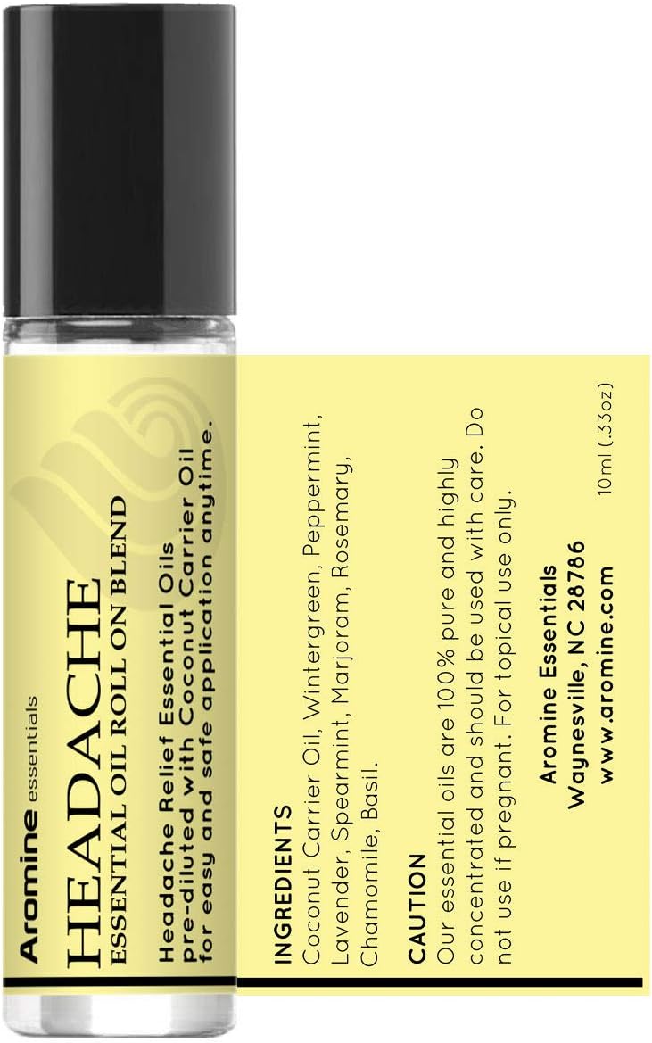 Headache Relief Essential Oil Roll On, Pre-Diluted 10ml (Pack of 2)