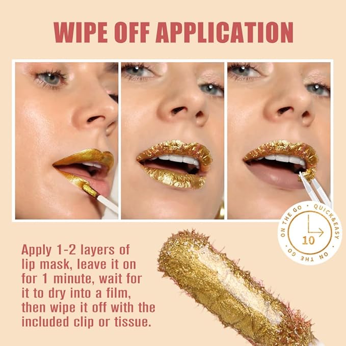 2025 New 24K Gold Liquid Lip Gloss Peel Off Lip Stain Tattoo with Tweezer, Brownish Red Lips Stain Peel Off Masque, Long Lasting Waterproof Lip Tint Stain,Transfer-proof for All Skin Types 02#