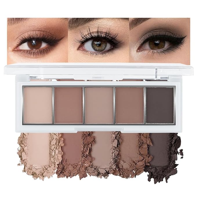 5 Colors Matte Eyeshadow Makeup Palette, 5 Natural Neutral Nude Brown Cool-Toned Nude Taupe Eyeshadow, Looks for Brown Eyes Women Finish Long Wearing Waterproof Professional Eye Makeup 06#