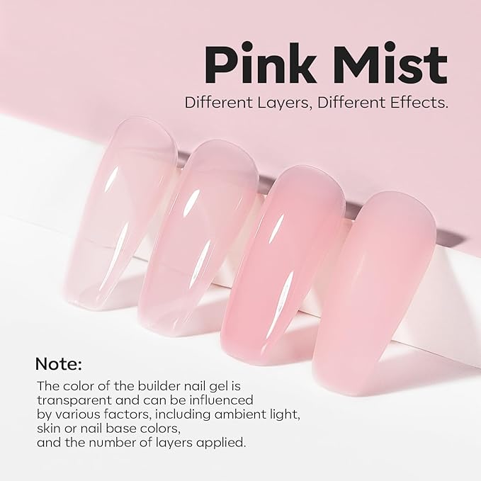 modelones Builder Nail Gel, 8-in-One Pink Builder for Nail Thickening, U/V LED Lamp Cured Hard Color Base Extension Rhinestone Tips Glue Gel Polish in a Bottle for DIY Home Manicure Women