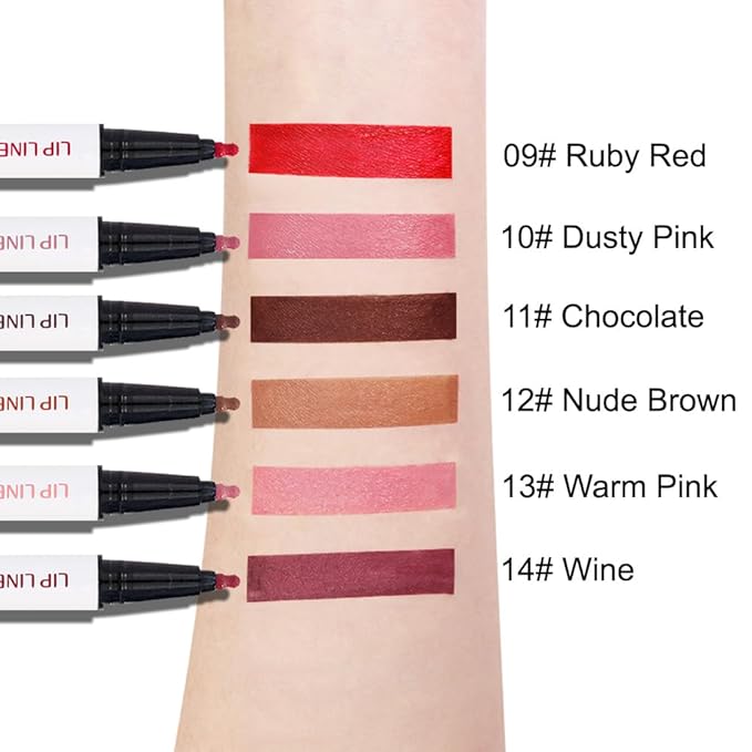 2Pcs Longwear Liquid Lip Liner Stain Marker Pen Set Long Lasting Waterproof, Mocha Nude Brown Matte Semi Permanent 24 Hour Lip Liner and Lipstick Combo, Color Stay Lipliner All Day Lips Stain peel off