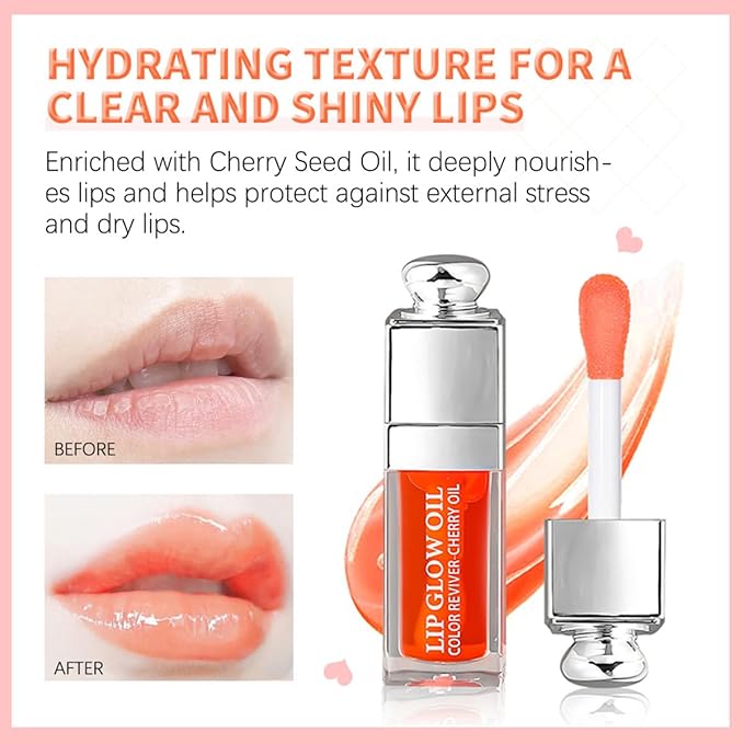 Hydrating Lip Glow Oil, Moisturizing Plumper Lip Gloss, Transparent Plumping Balm, Tinted Balm Care 0.2 OZ - 015 CHERRY