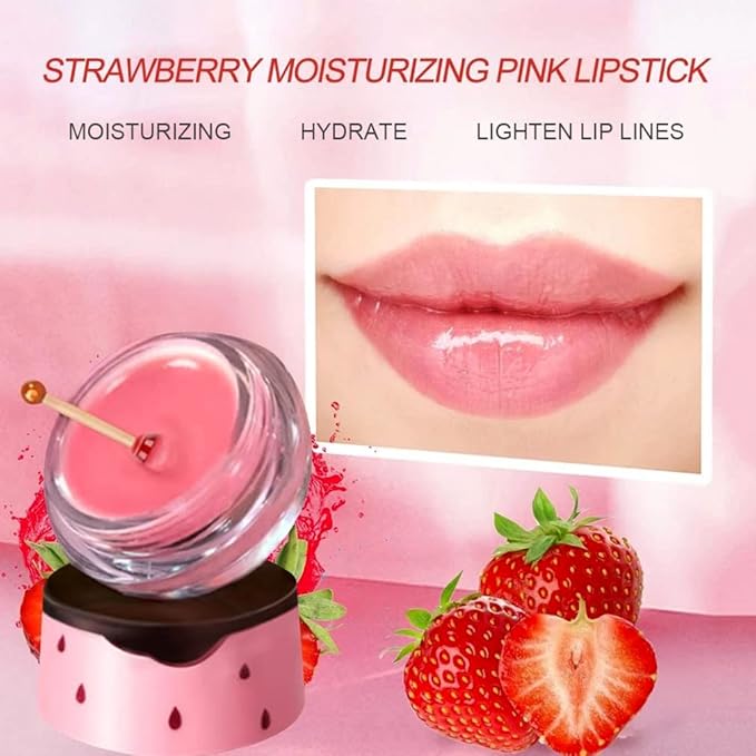 2Pcs Strawberry Vitamin E Lip Masks，Lip Balm Honey Pot，Hydrating & Prevention Dry and Cracked Lip Scrubs Exfoliator，Lip Sleep Mask Reduces Lip Lines，Lip Exfoliating Balm Sleeping Lip Mask