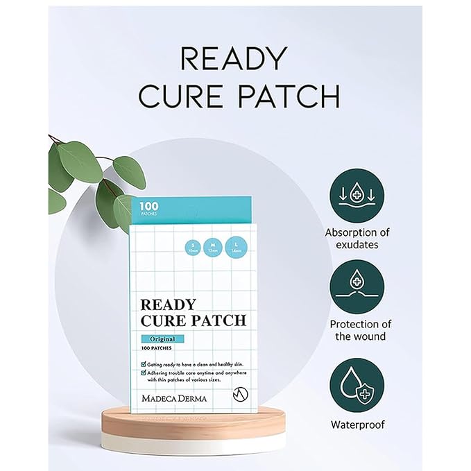 MADECA DERMA Ready Cure Patch Original – Hydrocolloid Acne Patches, Large Pack for Long-Term Use, Multi-Size for Spot, Pimple, Zits & Blemishes Coverage, Ideal for Daily Use (100 Patches / 10,12,14mm)