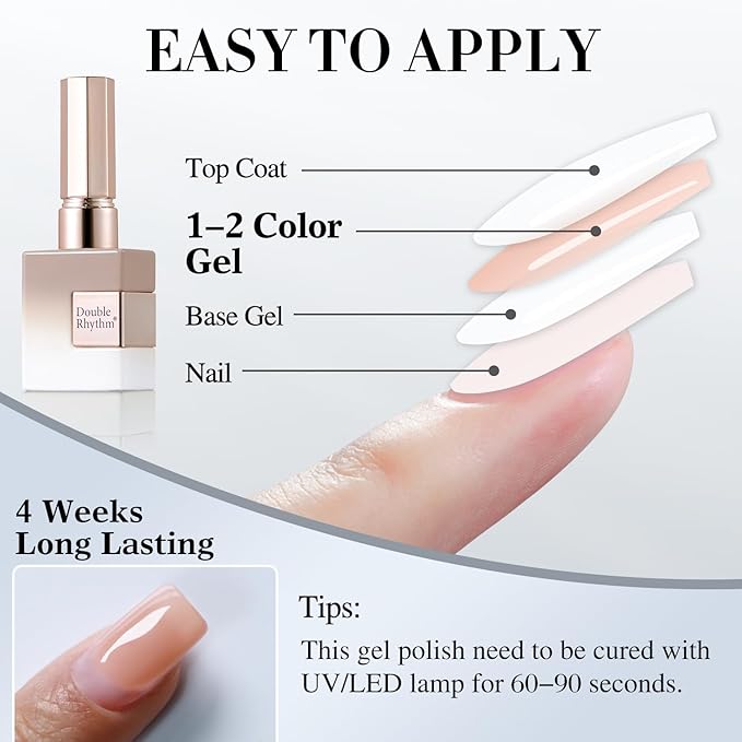 Double Rhythm Translucent Gel Polish Sheer Neutral Natural Light Milky Same Color Same Bottle 15ML Jelly Nail Polish Nail Art DIY at Home (Green-A1408)